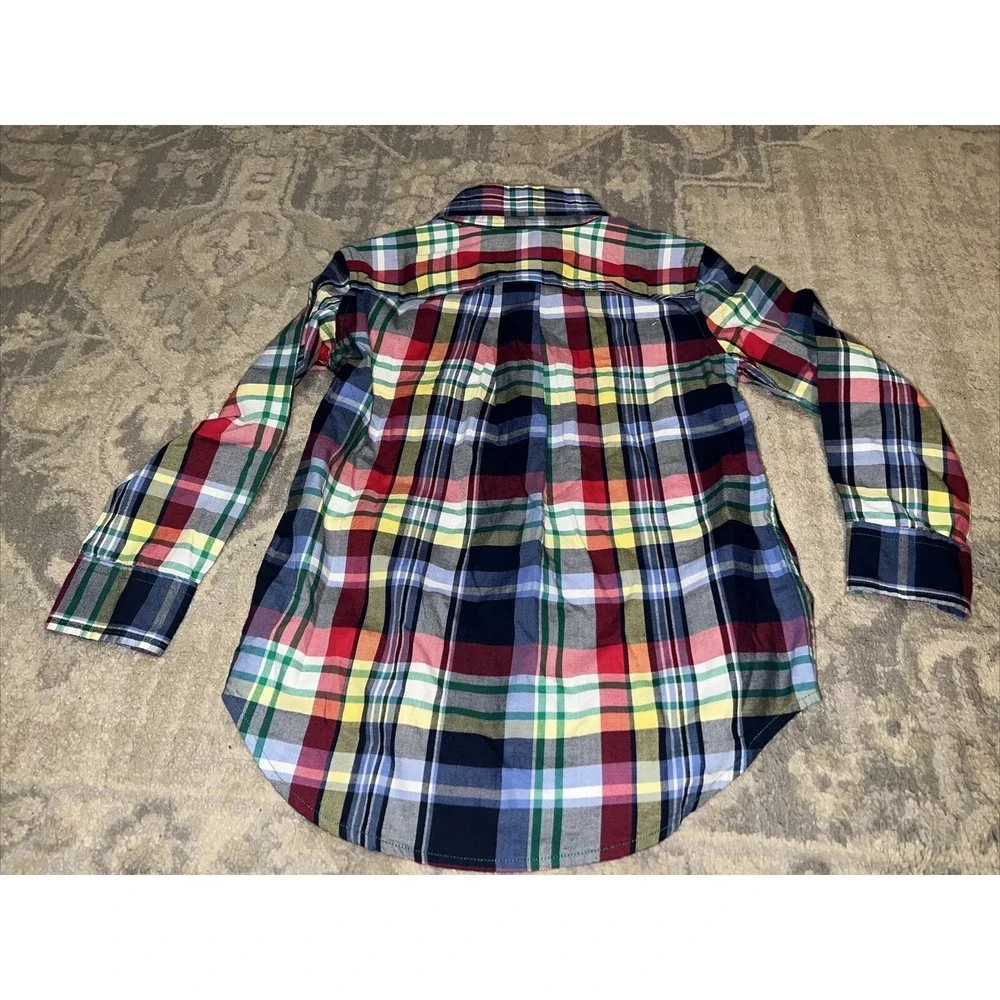 Ralph Lauren Long‎ Sleeve Plaid Button Up Shirt Boys Youth Size 5 Red Blue Multi